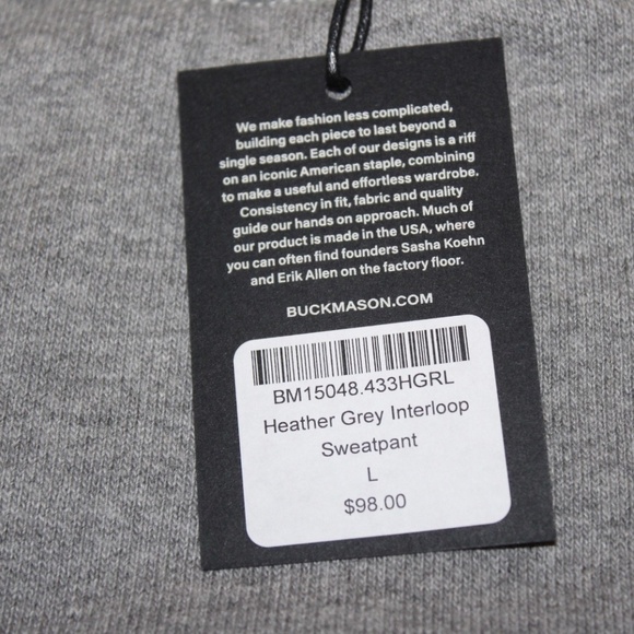 $98 Buck Mason Mens L Interloop Sweatpants Heather Gray 100% Cotton Lounge Pant - Picture 2 of 11